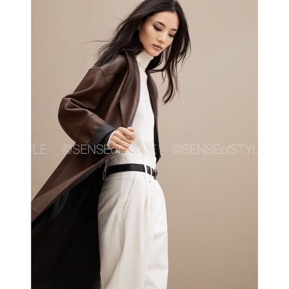 Brunello Cucinelli Leather Reversible Brown Black Coat Jacket Size 42 M - Picture 3 of 11